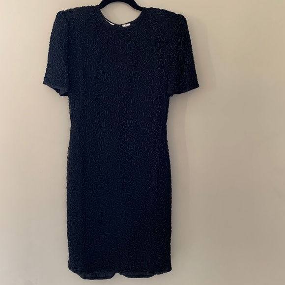Vintage Laurence Kazar Black Beaded Dress Sz Small - Picture 2 of 11